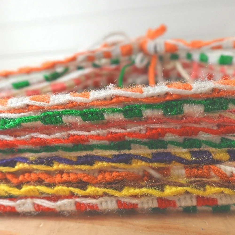 Vintage Crocheted Hangers Set of 10 Handmade Striped Multicolor Granny-core